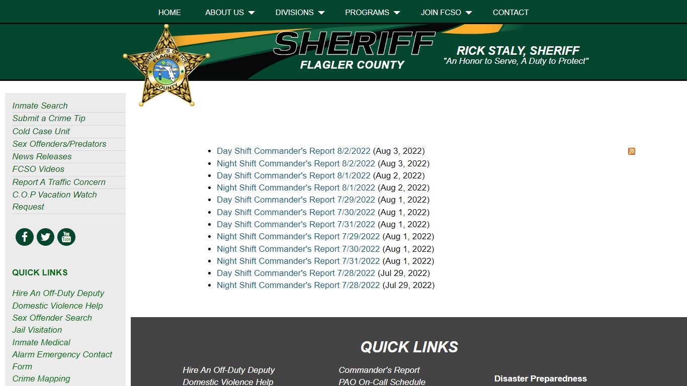 Commander Reports | Flagler County Sheriff's Office